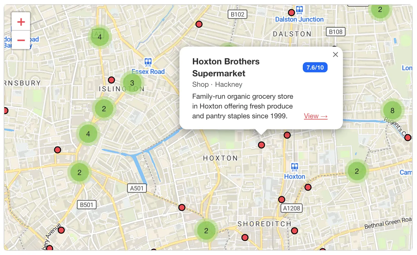 Map view of stores in Findie